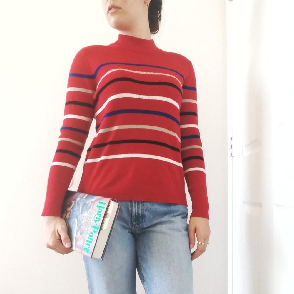 Red Striped Mock Neck - Picture 3 of 4